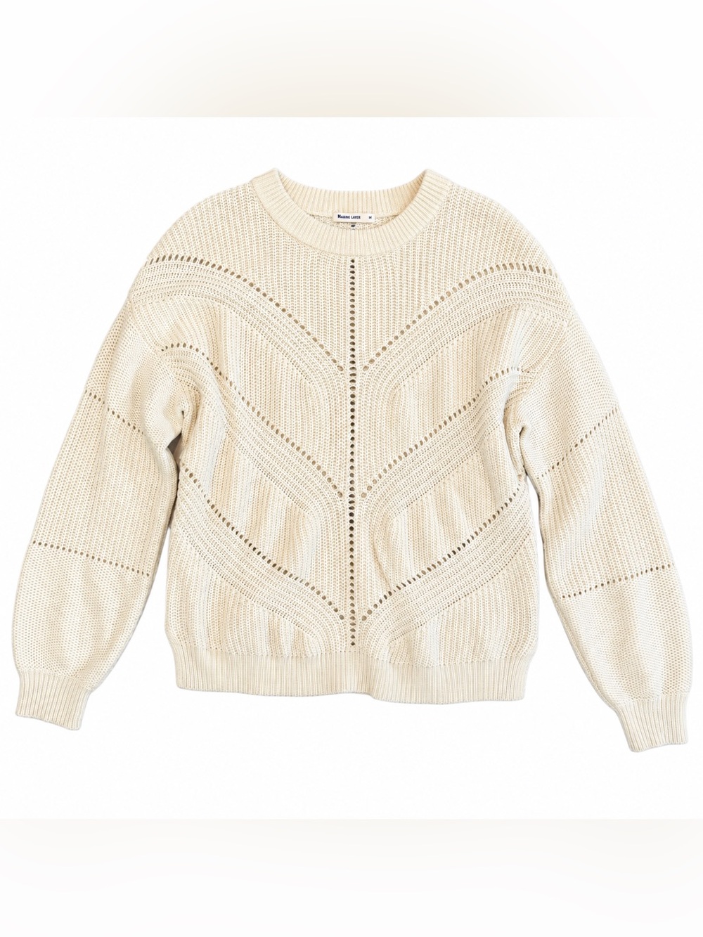 Marine Layer Olivia Crewneck Sweater Cream Pointelle Nylon, acrylic, cashmere M